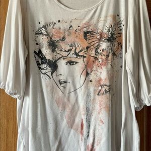 Avenue Ivory Woman & Butterflies Graphic Tunic 2X